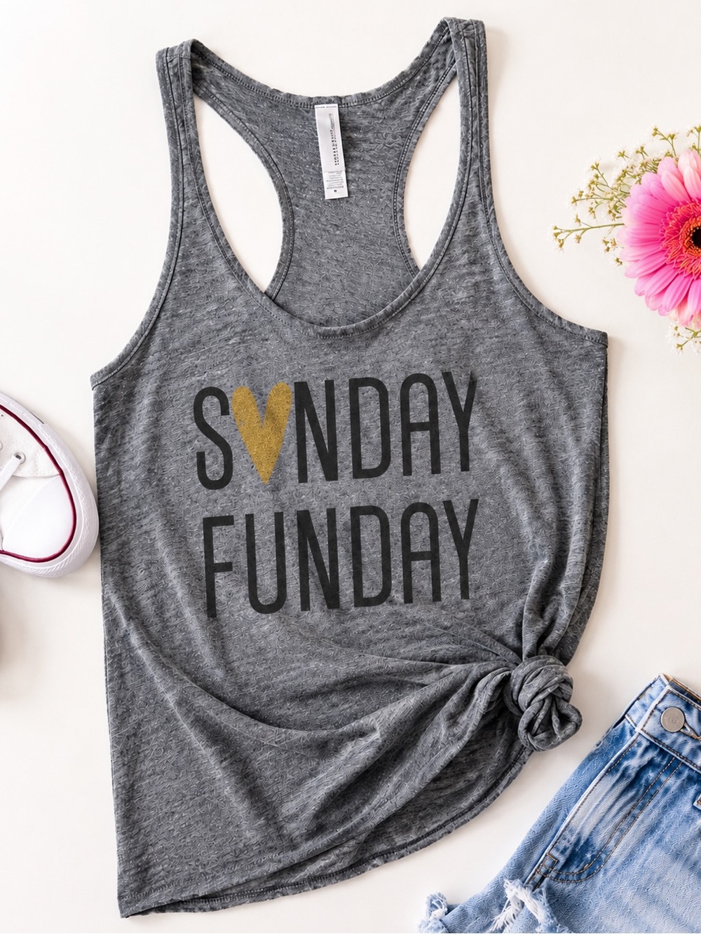 Sunday Funday Racerback Tank Gray Graphic Tee Brunch Outfit Small